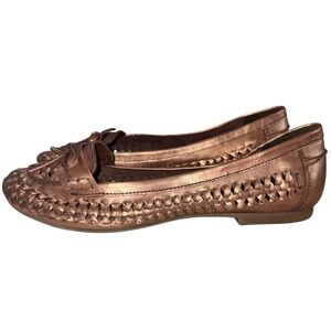 Seychelles Anise Flat In Metallic Rose Gold Woven Leather Women’s Size 8